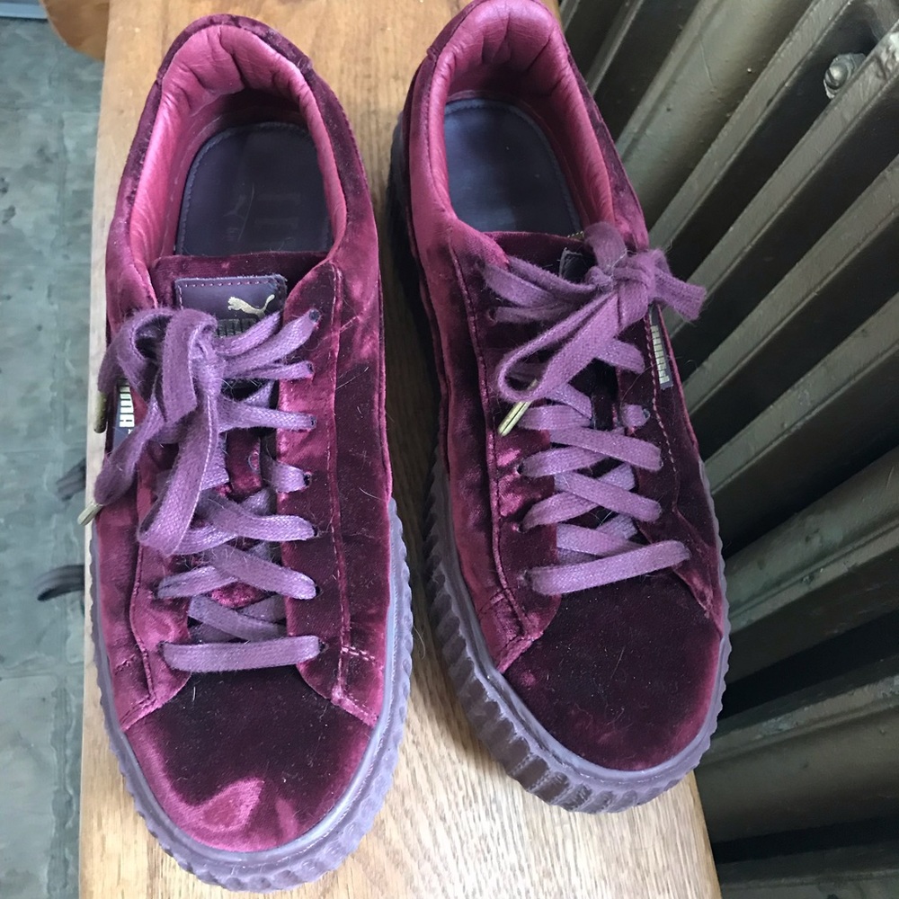 Fenty X Puma by Rihanna burgundy velvet creepers